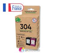 UPRINT Pack de 2 cartouches d'encre remanufacturées HP 304 noire et couleur - Fabriquées en France