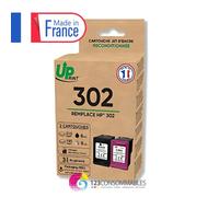 UPRINT Pack de 2 cartouches d'encre remanufacturées UPRINT HP 302 noire et couleur - Fabriquées