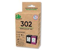 UPrint - Pack de 2 - noir, couleur (cyan, magenta, jaune) - compatible - boîte de suspension - remanufacturé - cartouche d'encre (alternative pour : HP 302) - pour HP Deskjet 1110, 21XX, 36XX;...