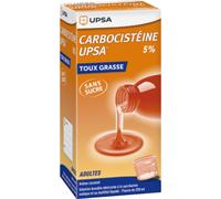 UPSA Carbocistéine 5% Toux Grasse Adulte Sirop Sans Sucre Flacon 200ml