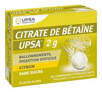 CITRATE DE BETAINE CITRON UPSA 2G SANS SUCRE, comprimé effervescent édulcoré à la saccharine sodique Comprimés Effervescents 20 pc(s)