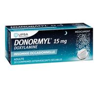 UPSA Donormyl 15mg Insomnie Occasionnelle 10 Comprimés Effervescents Sécables