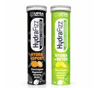 UPSA - Hydrafizz Détox + Sport - Hydratation, Performance et Élimination - Électrolytes, Artichaut, Gingembre, Ginseng et Vitamine C - 2 Boîtes de 16 Comprimés Effervescents - Fabriqué en France
