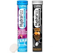 UPSA Hydrafizz Sport + Hydra Sans Sucre - Hydratation & Performance - Électrolytes, vitamine C, ginseng & BCAA - Orange & fruits rouges - 32 Comprimés - Fabriqué en France