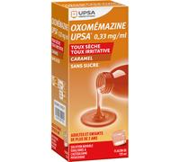UPSA Oxomémazine Toux Sèche Et Irritative Sirop Sans Sucre Arôme Caramel Flacon 125ml