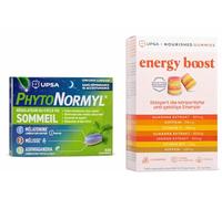 UPSA - Phytonormyl Sommeil + Gummies 7en1 Énergie x Nourished - Sommeil & Vitalité - Endormissement, Fatigue & Concentration - Mélatonine, Plantes, Fer & Vitamines - 30 Comprimés + 30 Gummies