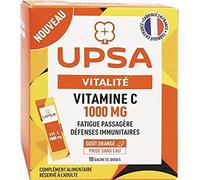 Vitamine C UPSA 1000 mg - 10 sticks Adultes Complément alimentaire sans sucres, goût orange Fatigue passagère et défenses immunitaires poudre 30 g