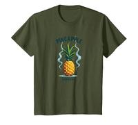 Upside Down Ananas Express Tropical Retro Cool Vibes T-Shirt, Enfant, Olive, 6 Ans