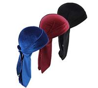 Upsmile Durag Lot de 3 chiffons de rosée pour homme 360 vagues en velours