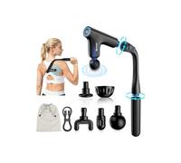 UPSPORT Pistolet de Massage Musculaire avec Long Poignée Amovible, Massage Gun avec Turbo Rotary Percussion, 4 vitesses, 4 Têtes de Massage, 3 en 1 Masseur Dos et Cervicales des Tissus Profonds, Noir