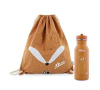 upstitch studio Trixie Sac à dos et gourde Sac à dos pour enfant Sac à dos pour maternelle Sac à dos pour crèche et gourde pour enfant personnalisé avec le nom, individuellement ou en set, Renard