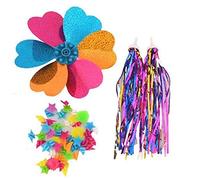 Upstore 1 Lot de 3 Accessoires de Guidon de vélo pour Scooter, Streamers Multicolores, Pompons, Paire de poignées de vélo, Bande de Pompons, Fleur, Roue parlée
