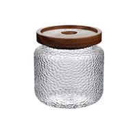 Upstore Bocal de conservation alimentaire en verre transparent givré avec couvercle hermétique en bois d'acacia pour grains de café, thé, épices, sucre, biscuits, noix, collations