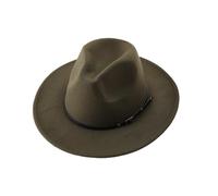 Upstore Chapeau Fedora classique en laine avec boucle de ceinture en feutre à large bord pour femme (rouge vin), vert militaire, 6 7/8/7 1/8