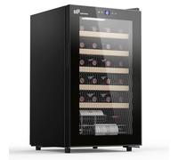 Upstreman Cave à vin 24 Bouteilles, Noir-W24 | Porte en Verre, Réglable de 5°C à 20°C, Encastrable & Sous Plan, Double Vitrage, Écran Tactile, Éclairage LED, 5 Étagères