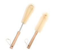UPTALY 1 brosse à bouteille de 38 cm de long, 1 brosse de cuisine en nylon de 31 cm, manche en bois de hêtre, tête coudée, avec manche en acier inoxydable de 9 mm, pour bouteille haute, grands