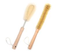 UPTALY 1 brosse de cuisine en nylon de 30 cm, 1 brosse à bouteille en poils de 32 cm, manche en bois de hêtre, avec manche en acier inoxydable de 9 mm, pour bouteille à col étroit, tasse, pot, verre