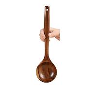 UPTALY Cuillère à soupe en bois avec manche audacieux (35cm x 9.5cm), cuillères en teck naturel à long manche, louche en bois pour la cuisine, cuillère de cuisine robuste pour casserole antiadhésive