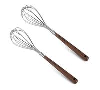UPTALY Lot de 2 fouets de cuisine en acier inoxydable avec poignée en bois (28.5cm x 5.3cm), fouet en fil de fer en forme de ballon, mélangeur manuel à beurre, fouet à bobine pour mélanger