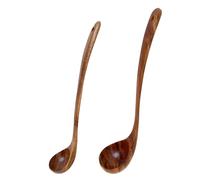 UPTALY Lot de 2 louches en bois de teck avec long manche (34 cm, 32 cm), faites à la main, louche de cuisine pour casserole profonde, récipients hauts, grandes marmites, cuillère de cuisine japonaise