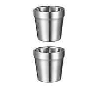 UPTALY Lot de 2 tasses en acier inoxydable (180 ml, argenté), tasses de camping incassables, petites tasses à expresso, tasses à latte à double paroi, tasses à café épaisses, tasses à thé