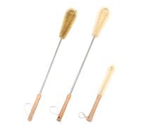 UPTALY Lot de 3 brosses Extra Longues avec Manche en Bois de hêtre (61 cm/61 cm/32 cm), Brosse coudée en Nylon, Brosse en Poils de Cochon avec Manche en Bois, avec Manche en Acier Inoxydable
