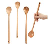 UPTALY Lot de 4 cuillères à soupe en bois de 34 cm de long, cuillère en bois de hêtre 100% naturel avec long manche, cuillère à soupe, ensemble de cuillères à mélanger rondes, pour remuer et cuisiner