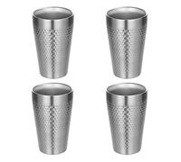 UPTALY Lot de 4 tasses en acier inoxydable (450 ml, argentées), motif marteau de diamant, tasses à thé glacé légères, tasse à bière à double paroi, gobelet à café réutilisable en métal
