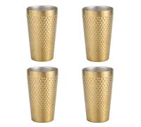 UPTALY Lot de 4 tasses en acier inoxydable (450 ml, couleur dorée), motif marteau de diamant, tasses à thé glacé légères, tasse à bière à double paroi, gobelet à café réutilisable en métal