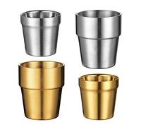 UPTALY Lot de 4 tasses en acier inoxydable, tasses incassables, petites tasses à expresso, tasses à latte à double paroi, tasses à shot, gobelets à café épaisses, pour intérieur et extérieur