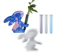 UptVin Moule en Silicone pour Vase Hydroponique, Moulle Lapin Silicone avec 3 Tubes à Essai DIY Moule Resine Epoxy Lapin de Pâques Moules en Silicone