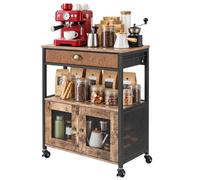 Uptyia Chariot à café à 3 niveaux avec tiroir et roulettes | Station de café de style rustique, idéale pour salon, entrée, salle à manger ou cuisine