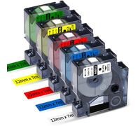 Upwinning 45013 45016 45017 45018 45019 Ruban 12mm x 7m Compatible avec Dymo Ruban D1 12mm x 7m Blanc/Bleu/Rouge/Jaune/Vert, Recharge D1 Compatible avec Labelmanager 160 210D 260P 280 360D 420 640CB