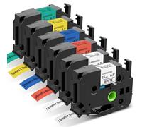 Upwinning compatible avec Brother p-touch Ruban 18mm X 8m, Noir sur Blanc/Transparent/Rouge/Bleu/Jaune/Vert, compatible avec Etiqueteuse Brother P touch D410 D400 D450 D460BT D600 1830/VP, 6x