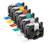 Upwinning compatible avec Brother P-touch Ruban 24mm X 8m, Noir sur Blanc/Transparent/Rouge/Bleu/Jaune/Vert, compatible avec Etiqueteuse Brother P touch PT-D600 PT-D610BT PT-P700 PT-P710BT, 6x