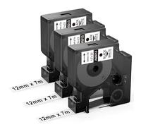 Upwinning compatible avec Dymo D1 Ruban 12mm x 7m Noir sur Blanc, 3 pièces | Compatible pour Dymo LabelManager 280 210D 160 360D 420P 640CB, Recharge Dymo D1 Ruban S0720530 12mm