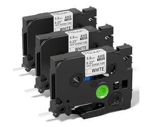 Upwinning Hse-211 compatible avec Brother Thermorétractables 5.8 mm, 3x | compatible avec Brother Ptouch ruban thermorétractable HSe211 5,8mmx1,5m, Noir sur Blanc, compatible avec E110/300 E500 D410