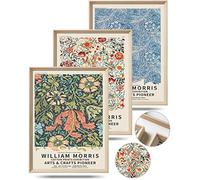 UPWOIGH Lot de 3 toiles murales encadrées (sans plexiglas) William Morris - 30 x 40 cm - Motif coton - Décoration murale vintage - Plantes colorées, fleurs neutres