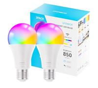 UPXNBOR E27 Ampoule connectée, 9 W, lampe LED Wi-Fi RGBWW dimmable avec 16 millions de couleurs, 850 lm, compatible avec Alexa et Google Assistant, 2,4 GHz, 2 pièce