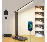 UPXNBOR Lampe De Bureau LED, Lampe De Chevet Réglable Avec Lumière Confort Des Yeux Et Port De Charge USB-A, 5 Modes D’Éclairage Et 5 Niveaux De Luminosité, Lampe De Lecture Pliable Pour Chambre