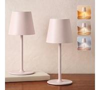 UPXNBOR Lampe de Chevet Tactile Sans Fil Lot de 2, Veilleuse Rechargeable Pour l’intérieur et l’extérieur - 3 Températures, Variation Continue, Corps en Métal, IP54, 2 Hauteurs, 5300mAh, Beige Rosé