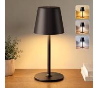UPXNBOR Lampes de Chevet Sans Fil en Métal, Veilleuse Étanches | Lampe de Table LED pour Chambre, Salon et Restaurant, 3 Couleurs, Variateur Tactile, 2 Hauteurs, IP54, 5300 mAh, Noire