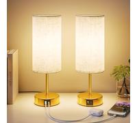 UPXNBOR Lot de 2 lampes de chevet avec fonction de charge via ports USB-A et USB-C, lampe de lecture, lampe de bureau, lampe de chevet tactile à intensité variable, 3 niveaux de lumière chaude, câble