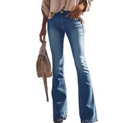 UqAbs Jean Évasé pour Femme Coupe Bootcut Taille Haute Stretch Classique Rétro Taille Élastique Flare Pantalon en Denim Bootcut Curvy (Couleur : Blue, Size : XL)