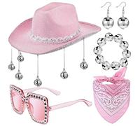 Uqezagpa 1 ensemble chapeau de cowboy pour femme avec boucles d'oreilles disco, bracelet, foulard, fournitures d'Halloween, cosplay, bal de fin d'année, chapeau de cowboy pour femmes, hommes, chapeaux