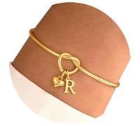 Uqezagpa 3. Bracelet d'amitié avec nœud en forme de cœur réglable en acier inoxydable, plaqué or 14 carats, design créatif en forme de cœur, One Size, Comme décrit