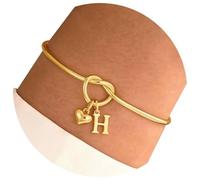Uqezagpa 3. Bracelet d'amitié avec nœud en forme de cœur réglable en acier inoxydable, plaqué or 14 carats, design créatif en forme de cœur, One Size, Comme décrit