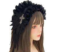Uqezagpa Accessoire Cheveux Gothique Dentelle Douce Croix Métal Décoration Gothique Dentelle Bandeau Cheveux Punk