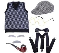 Uqezagpa Accessoires de costume de vieil homme pour grand-père pour garçons, enfants, garçons, grand-mère, cosplay, vieux