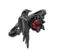 Uqezagpa Bagues mystérieuses en forme de corbeau avec pierres précieuses rouges sombres esthétiques mystères cultures bijoux uniques gothiques accessoires de mode alternatifs